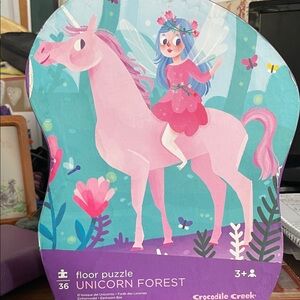 Crocodile Creek Unicorn Forest Floor Puzzle - Pink and Blue